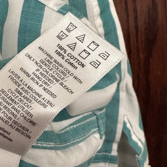UNTUCKit For Her Cole Green White Stripe Button Down Shirt Women’s 10 Preppy EUC - Picture 3 of 4